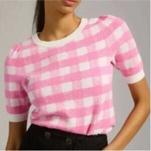 Maeve by Anthropologie “Harmon” Pink/Cream Check Knit Sweater XS